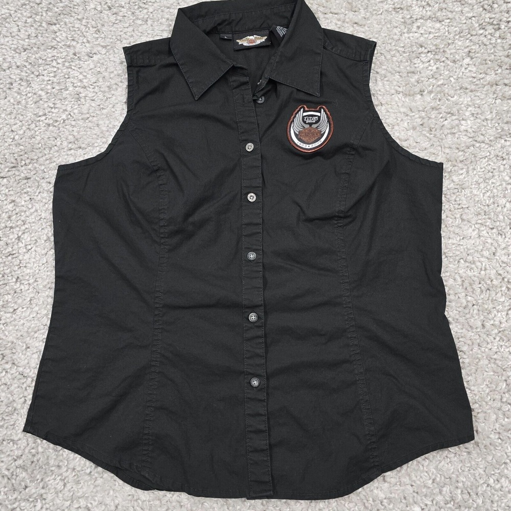 Harley-Davidson 105th Anniversary Shirt Womens Large Black Sleeveless Biker Y2K